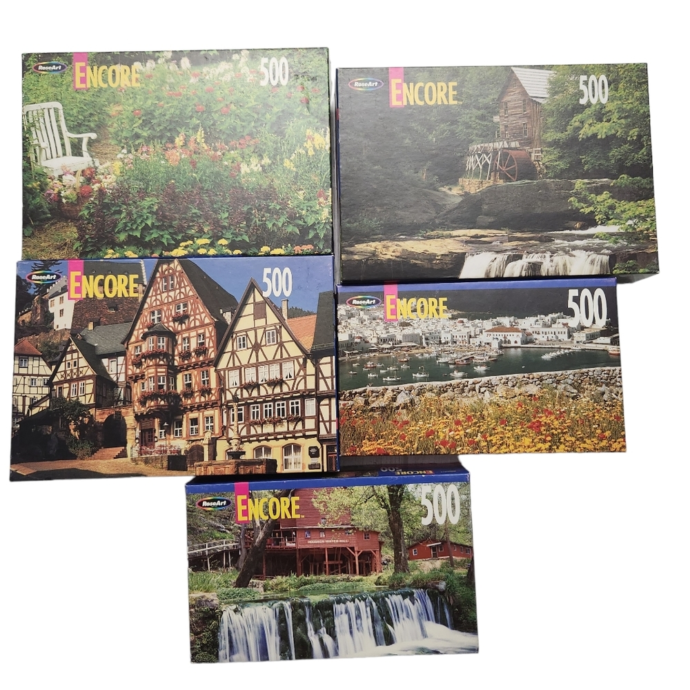Lot of Vintage Encore Puzzles 500 pc Scenic Floral Garden Puzzles Waterfalls